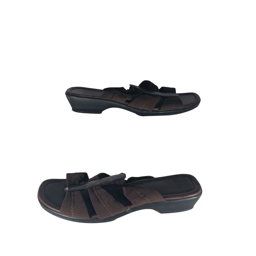 Mootsies Tootsies Slide Sandals 8M Brown Low Wedge Square Toe Y2K Minimalist